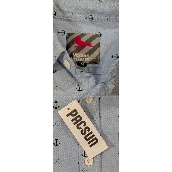 Modern Amusement Men’s M Anchor Print Button Down Shirt Blue Cotton Long Sleeve - Picture 7 of 11
